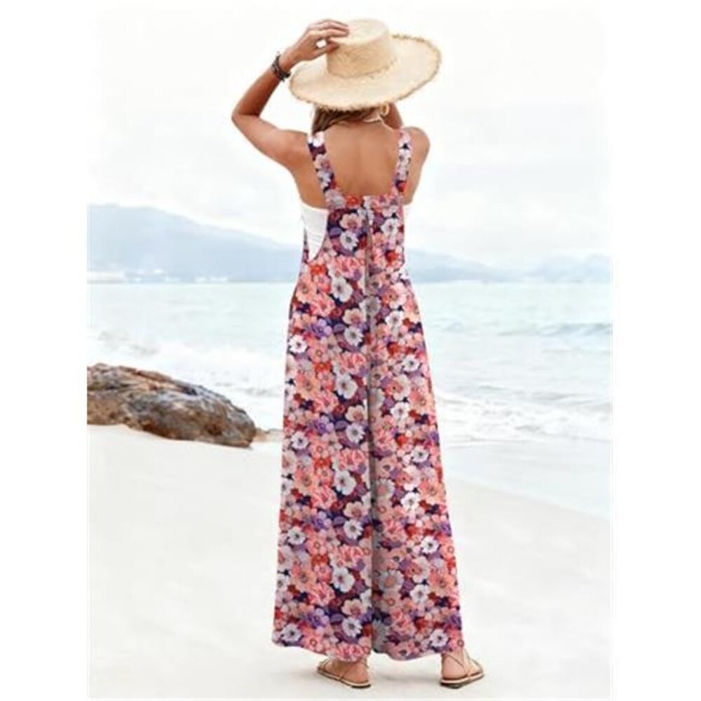 Women's Casual Overalls Loose Wide Leg Jumpsuit Summer Boho Baggy Romper - Picture 3 of 5